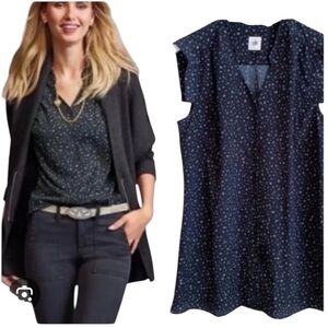 CAbi Black/Navy  Astral Starry Night Button Down Cap Sleeve Momcore Blouse L